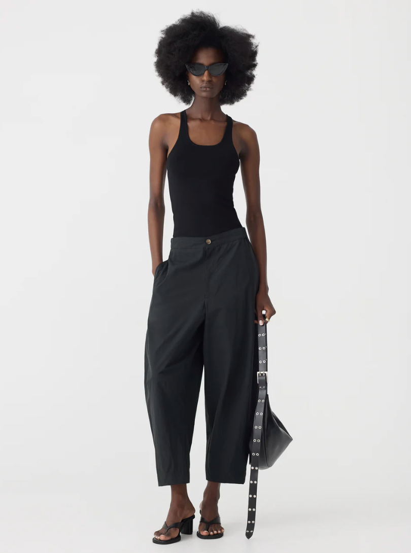 Bassike Crushed Cotton Darted Hem Pant Black