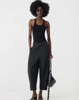 Bassike Crushed Cotton Darted Hem Pant Black