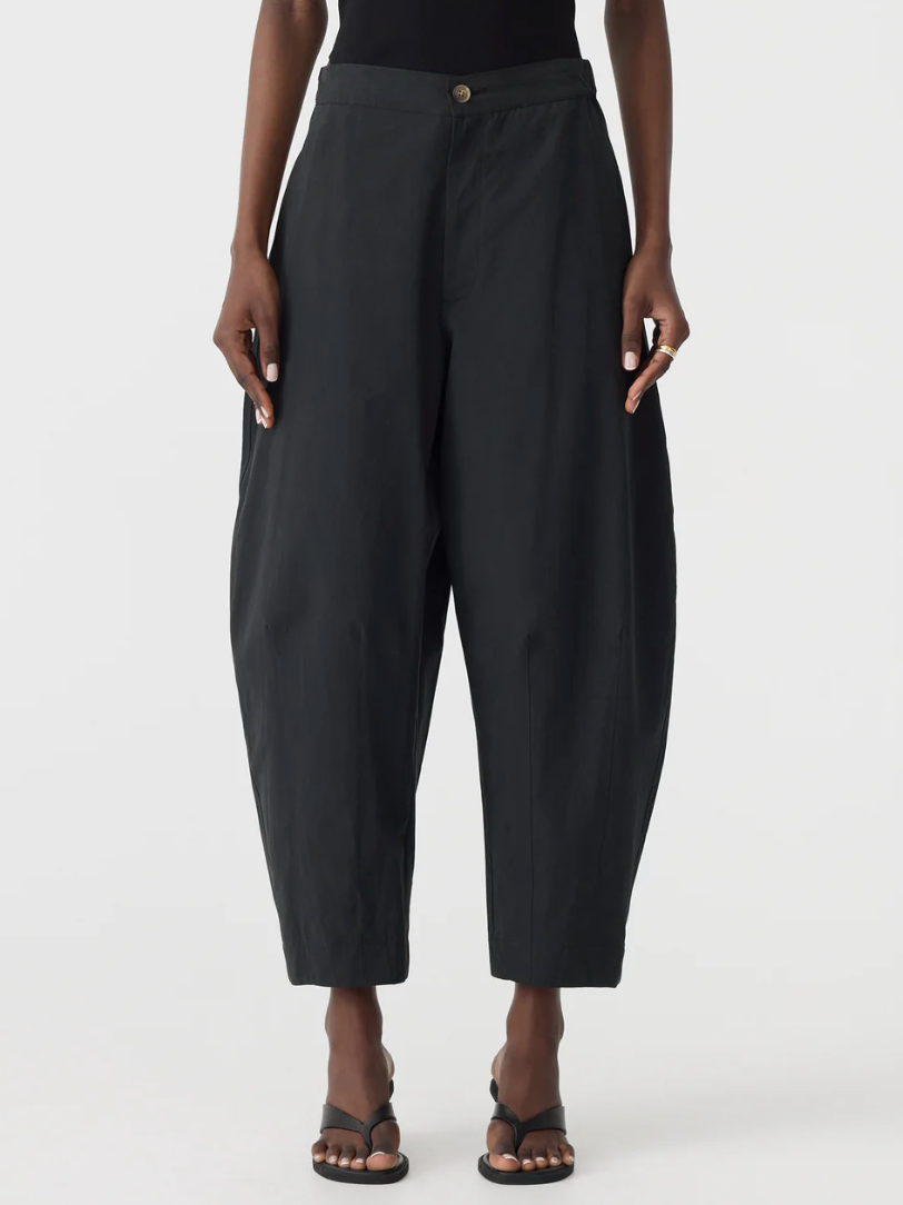 Bassike Crushed Cotton Darted Hem Pant Black