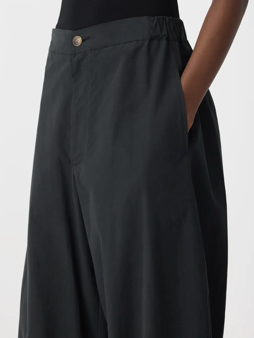 Bassike Crushed Cotton Darted Hem Pant Black