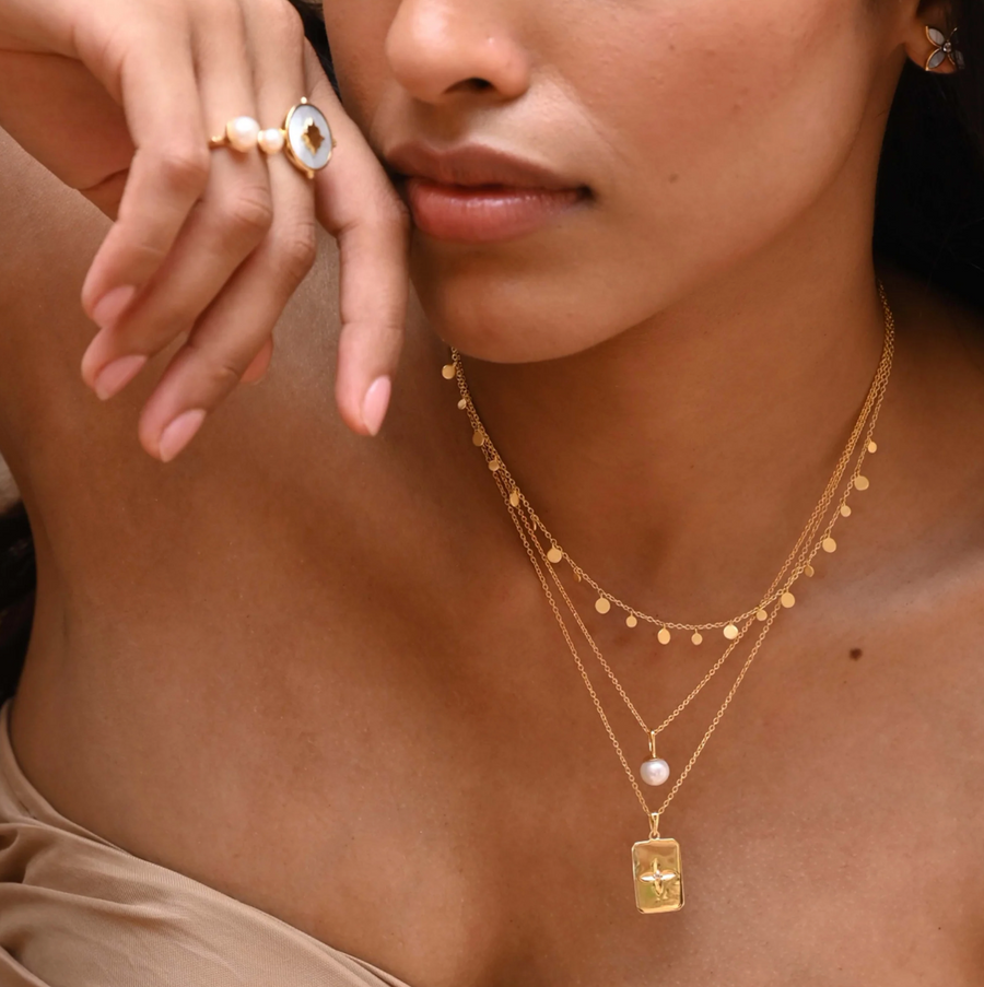 Murkani Desert Flower Rectangle Necklace 18kt Gold Plated