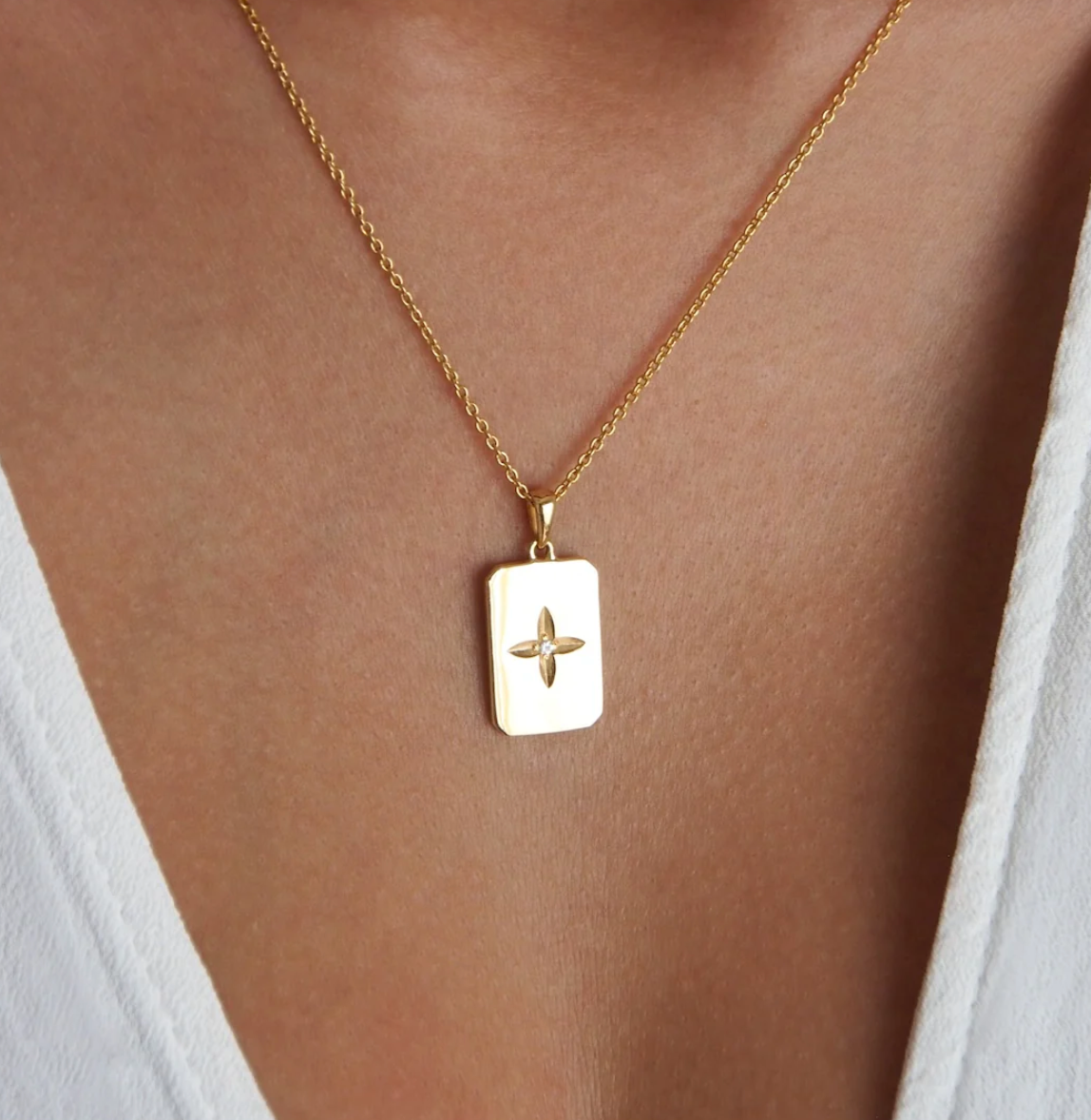 Murkani Desert Flower Rectangle Necklace 18kt Gold Plated