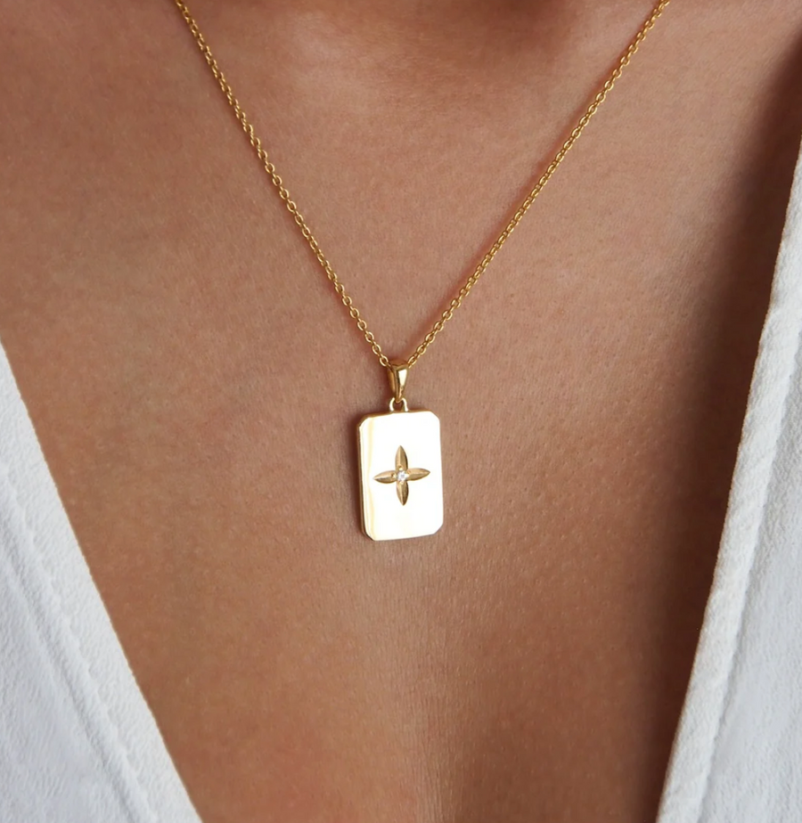 Murkani Desert Flower Rectangle Necklace 18kt Gold Plated