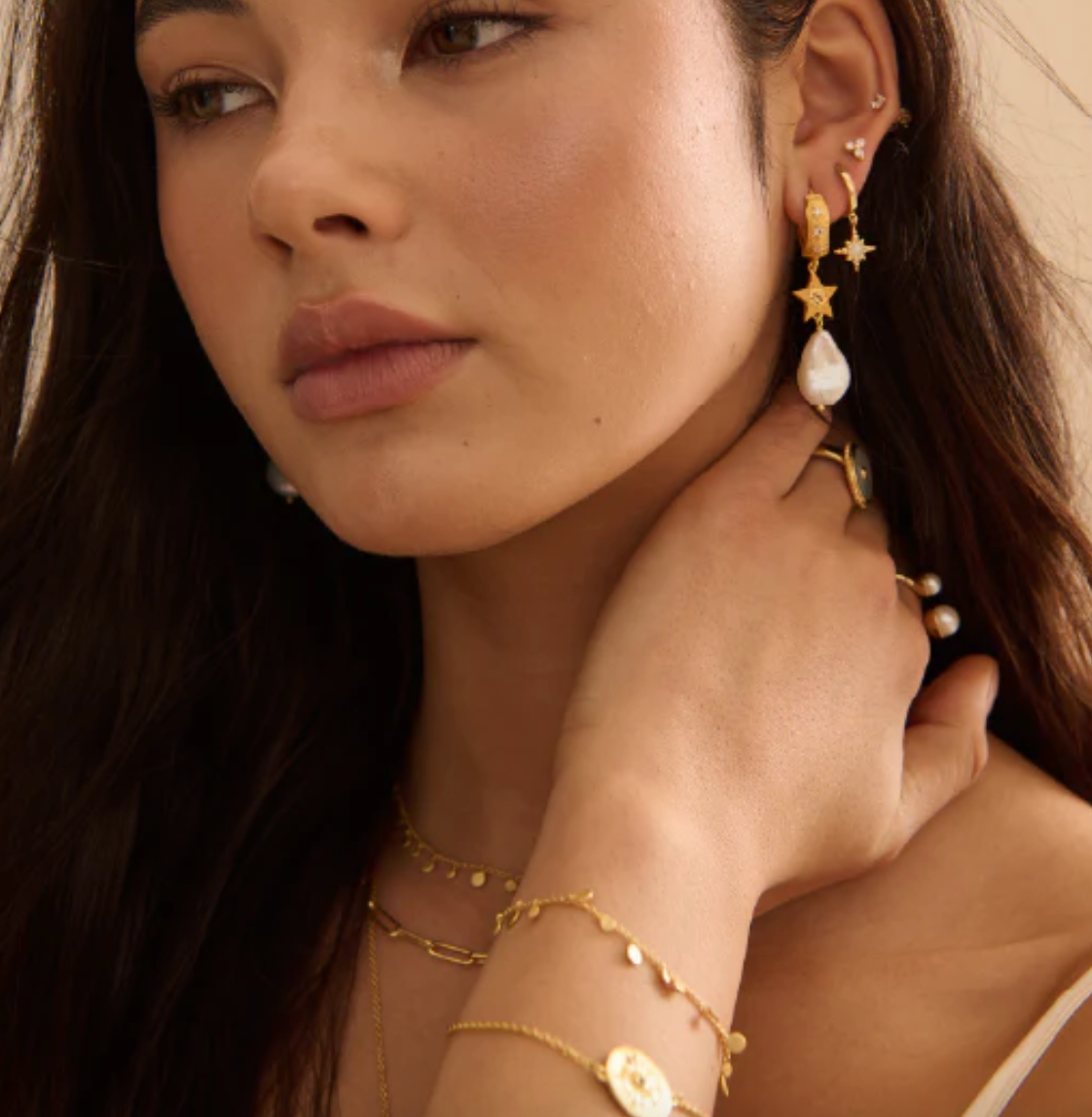 Murkani Cosmic Love Long Star Earrings 18kt Gold Plated