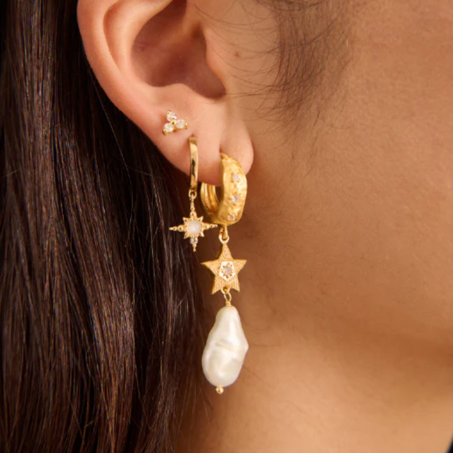 Murkani Cosmic Love Long Star Earrings 18kt Gold Plated