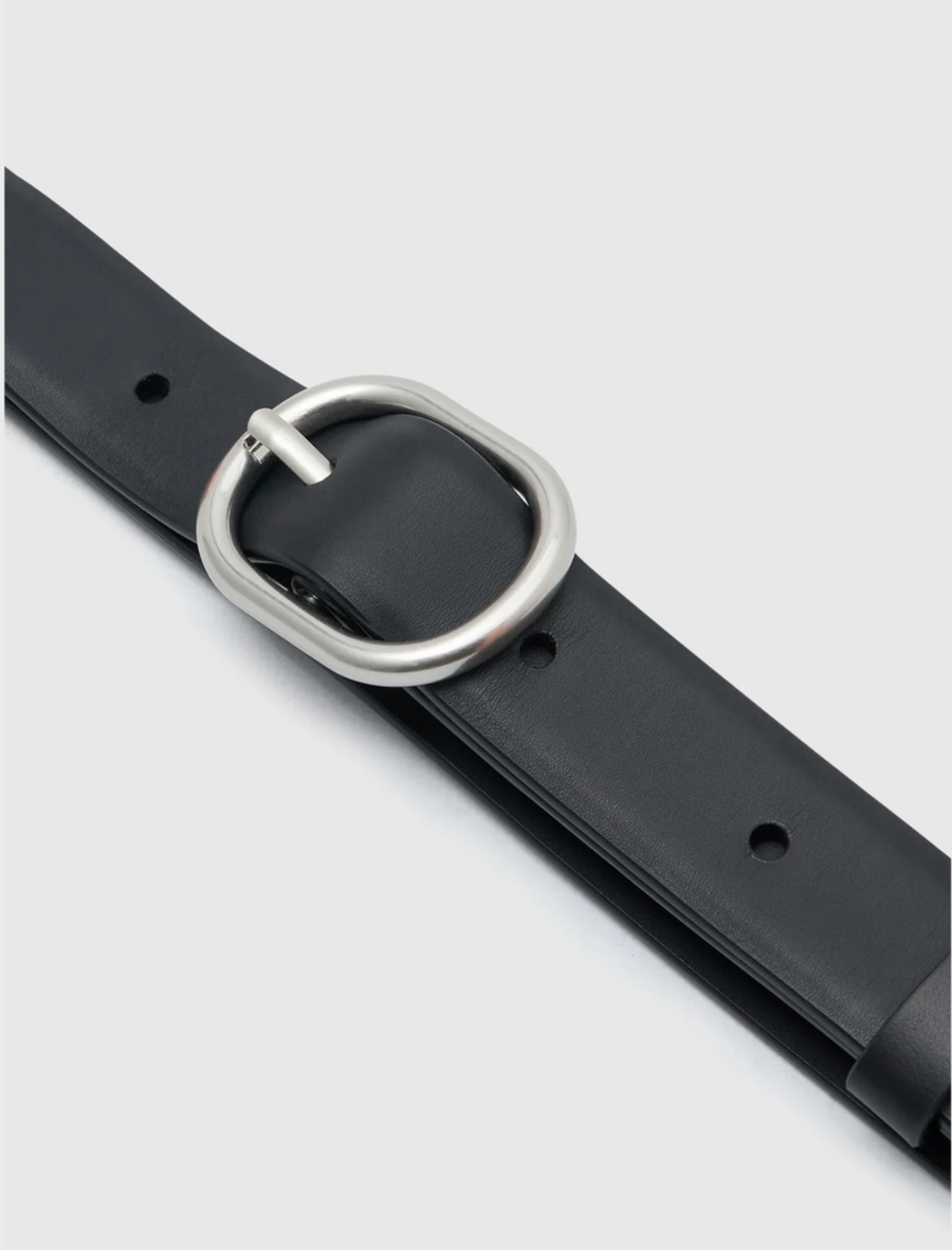 Camilla and Marc Rae Matte Leather Belt Black Silver