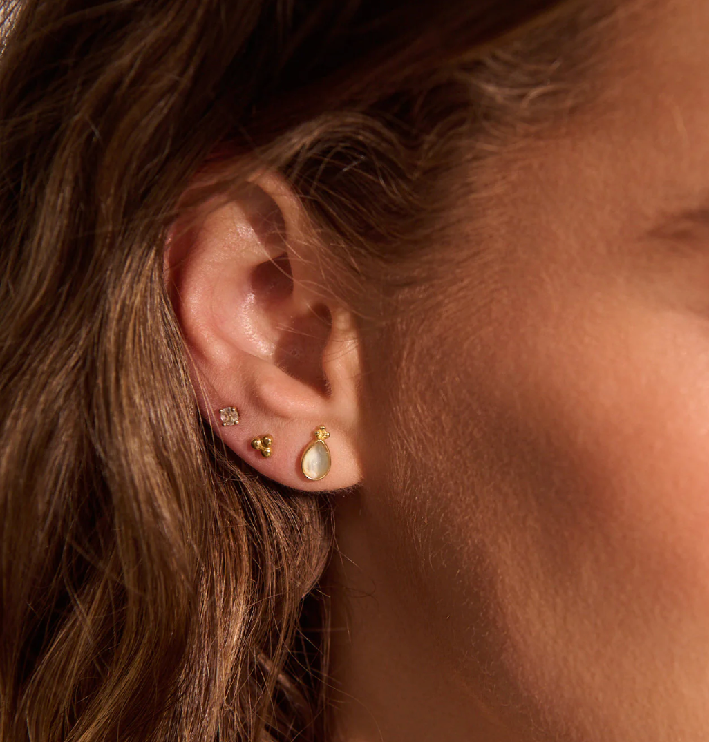 Murkani Loved Always Faceted Moonstone Earring Yellow Gold Plated