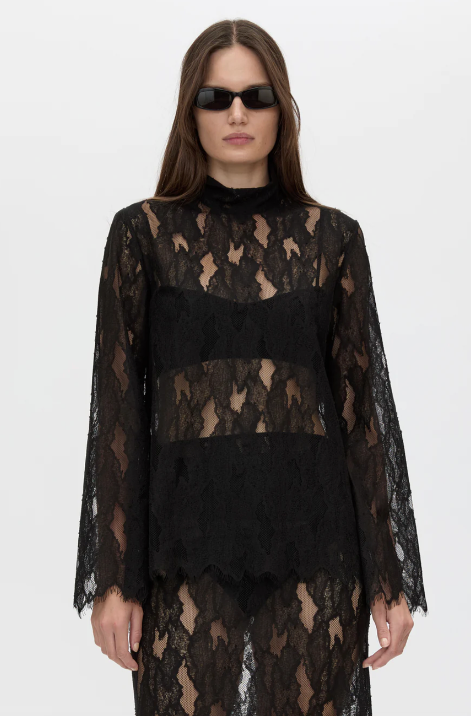 Camilla and Marc Zemira Long Sleeve Lace Top Black