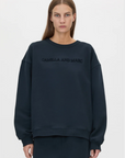 Camila and Marc Tia Flocking Logo Crew Deep Ink