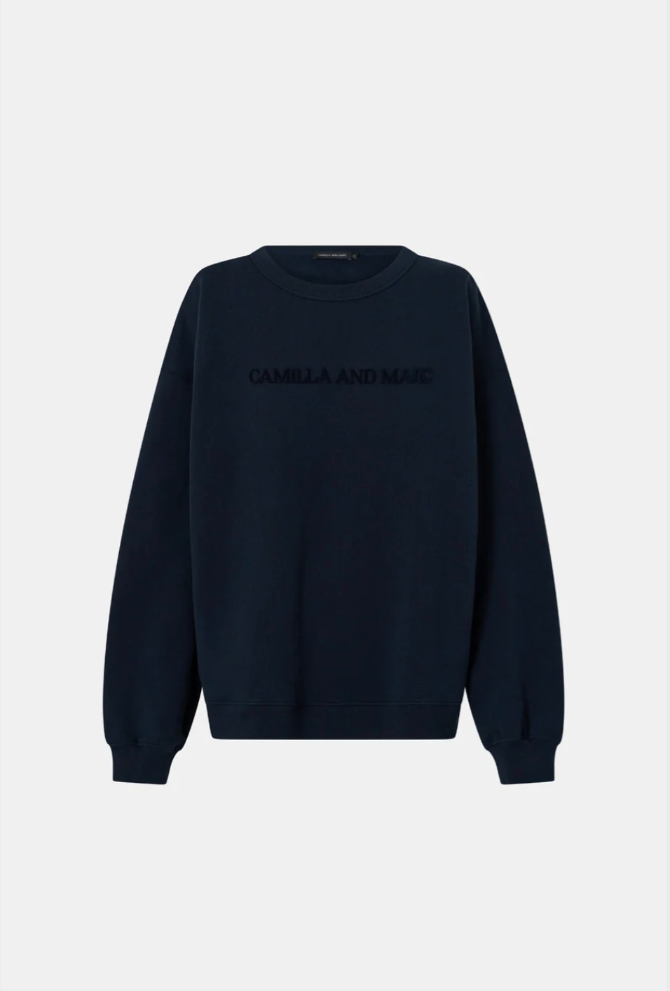 Camila and Marc Tia Flocking Logo Crew Deep Ink