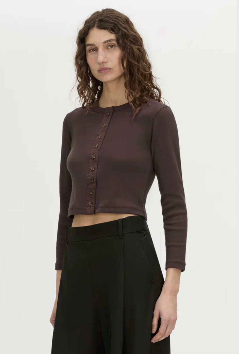 Camilla and Marc Aubrey Long Sleeve Rib Top Hickory