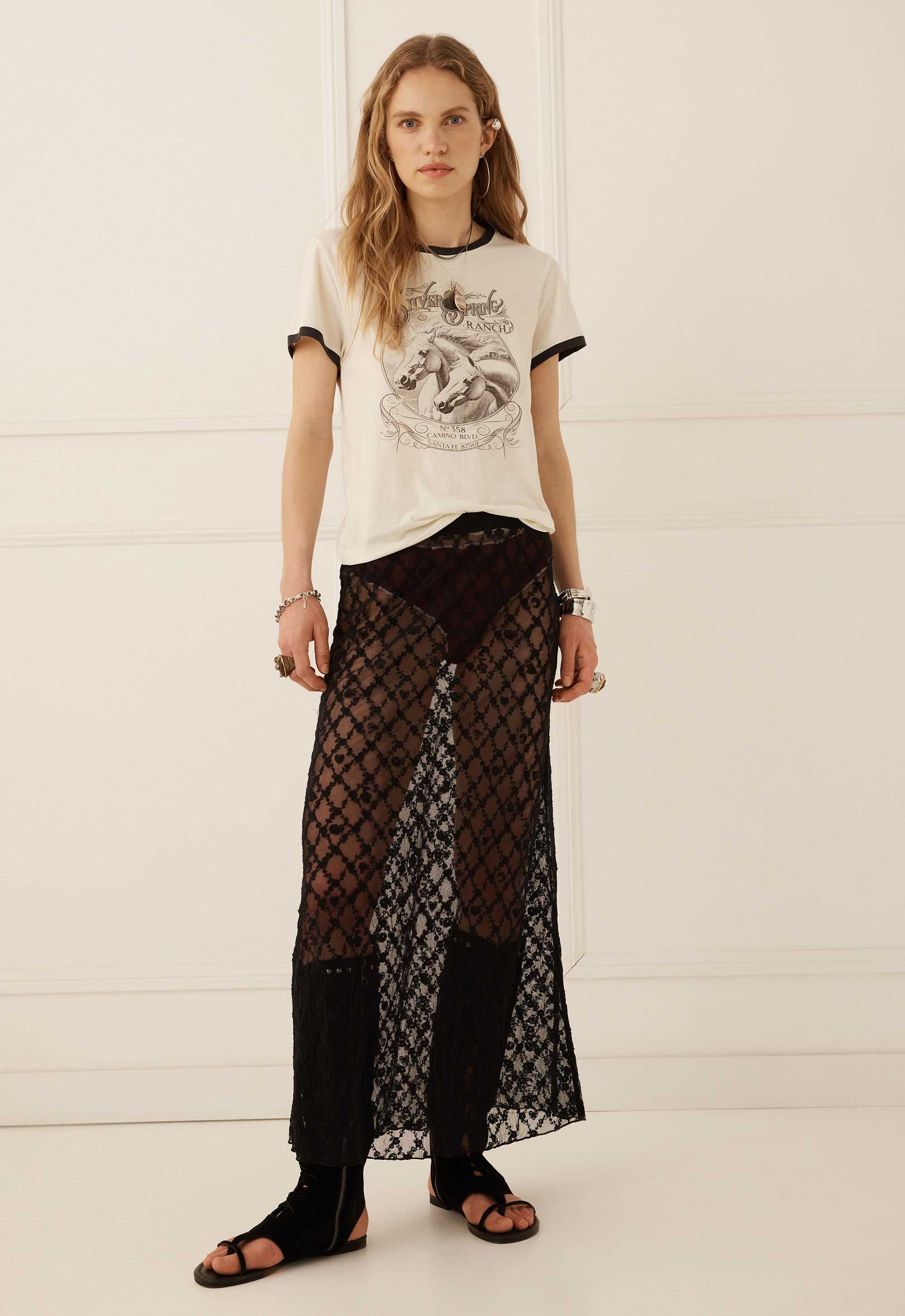 Spell Serpent Lace maxi Skirt Noir