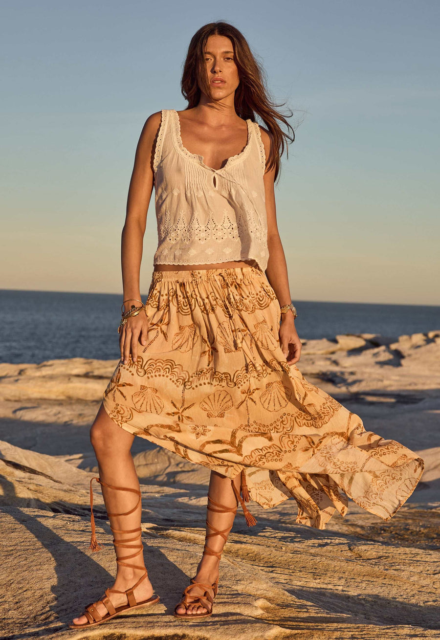 Spell Mermaid Cove Midi Skirt Tan