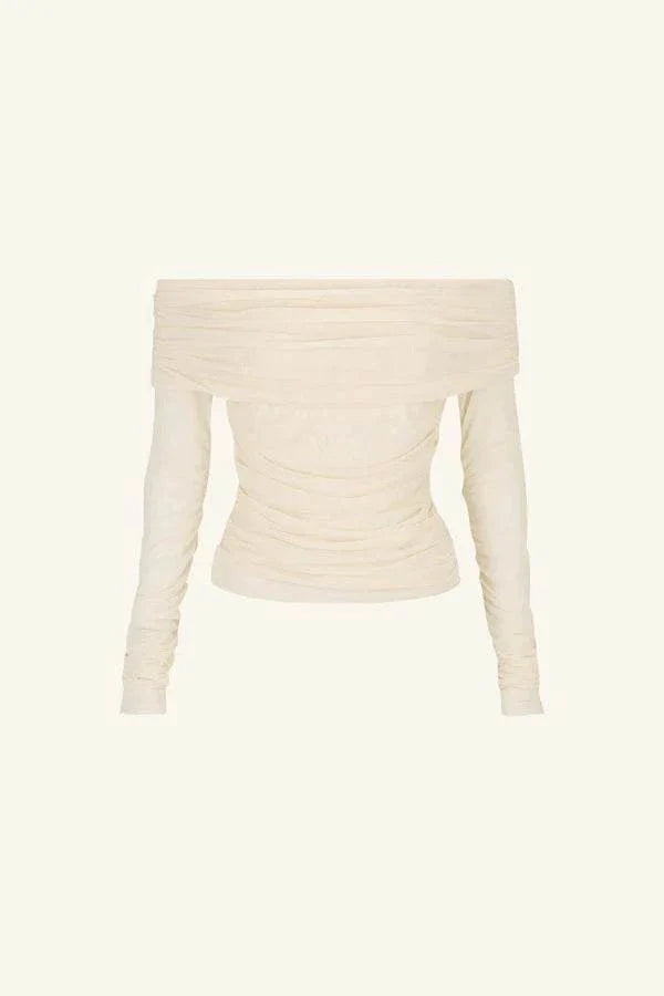 Shona Joy Mira Long Sleeve Off Shoulder Top Ivory