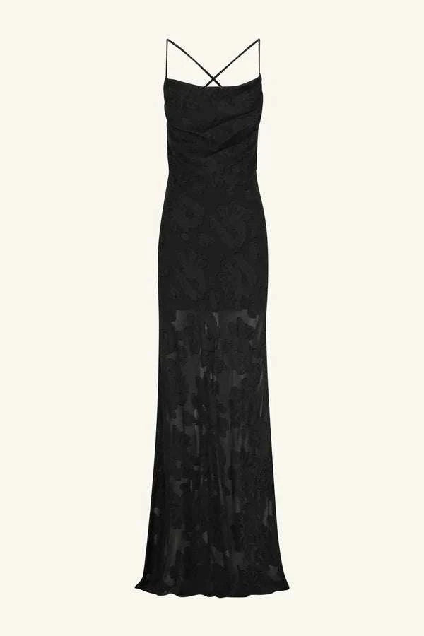 Shona Joy Bowery Lace Back Bias Maxi Dress Noir