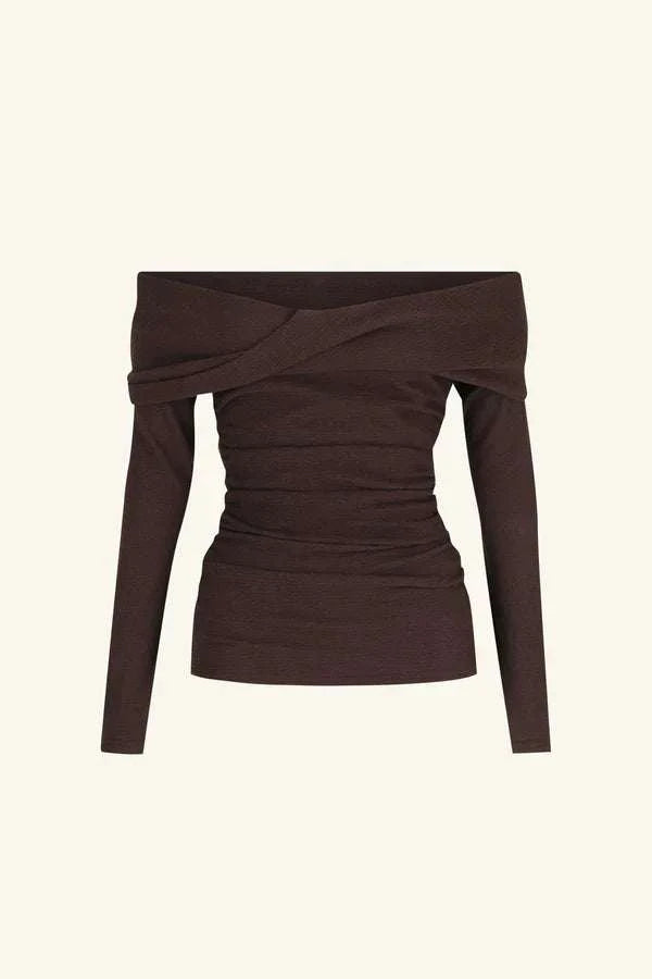 Shona Joy Beau Off Shoulder Twist Front Top Espresso