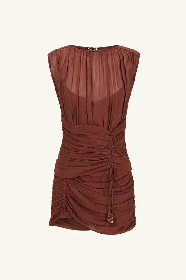 Shona Joy Blair Panelled Gathered Mini Dress Cocoa