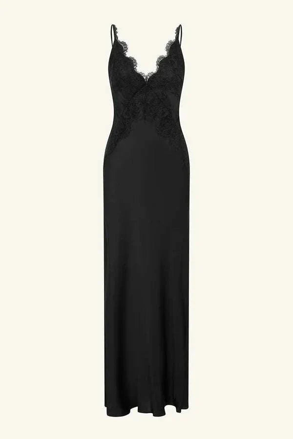 Shona Joy Simona Lace Slip Maxi Dress Black