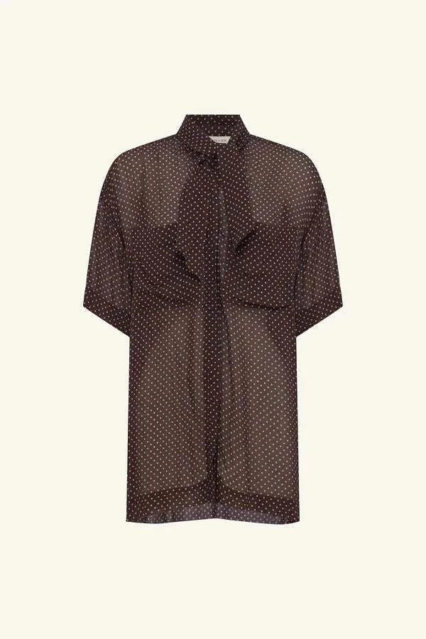 Shona Joy Maddox Short Sleeve Neck Tie Shirt Ristretto Sky