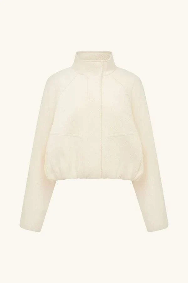 Shona Joy Crosby Wool Blend Cropped Bomber Jacket Ivory