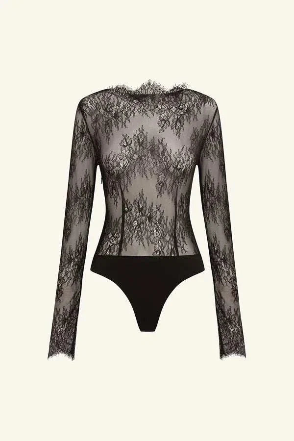 Shona Joy Lambent Lace Long Sleeve Bodysuit Black