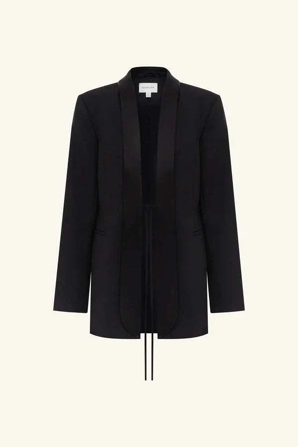 Shona Joy Benji Satin Contrast Tuxedo Blazer Black