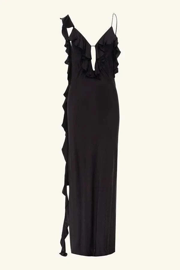 Shona Joy Ruffle Slip Maxi Dress Black