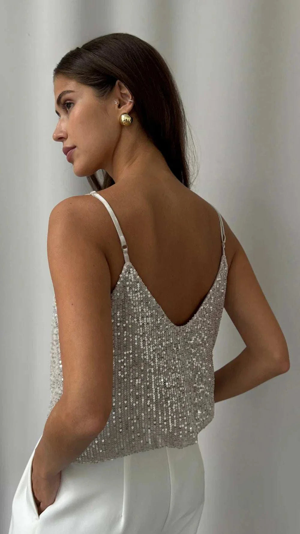 Charli Sienna Sequin Top Silver One Size