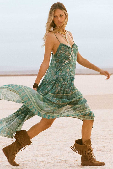 Spell Elysian Strappy Maxi Dress Jade