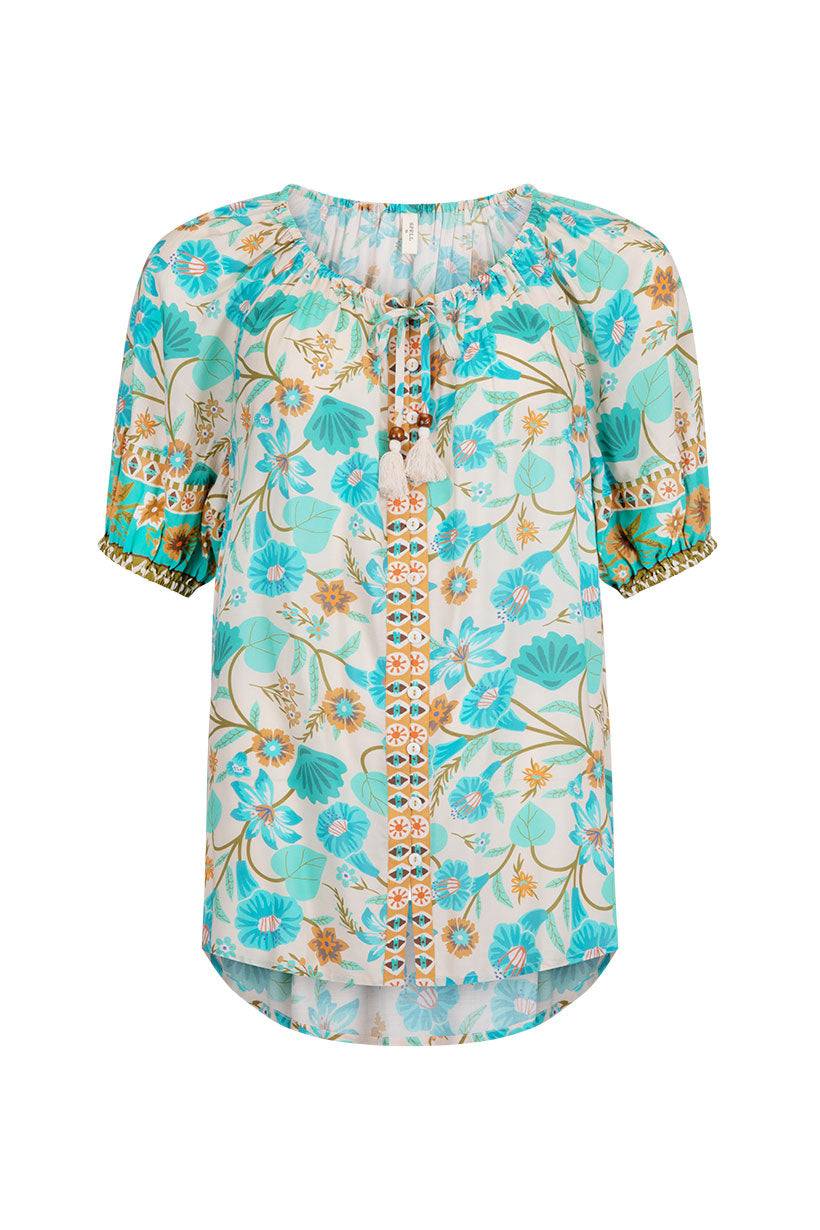 Spell Goldie short sleeve blouse lagoon