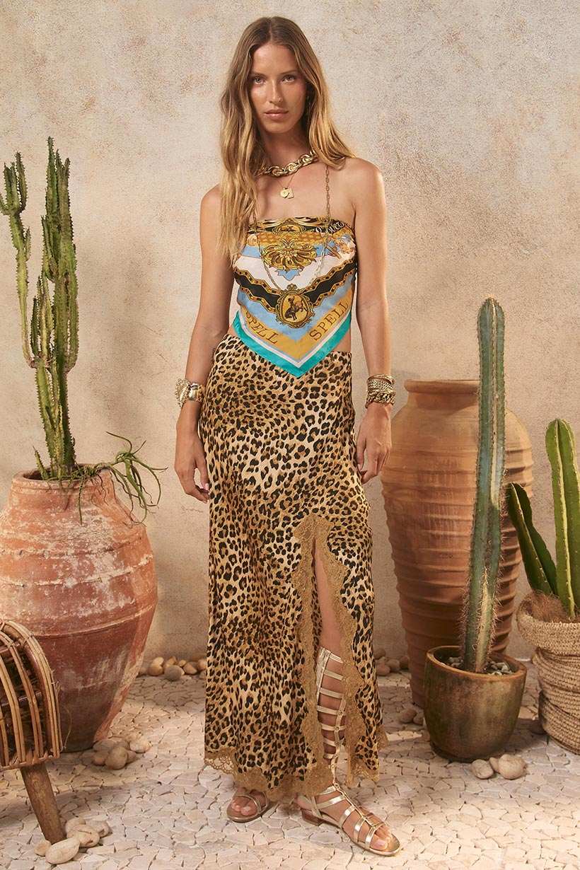 Spell Samantha Bias Skirt Vintage Leopard 