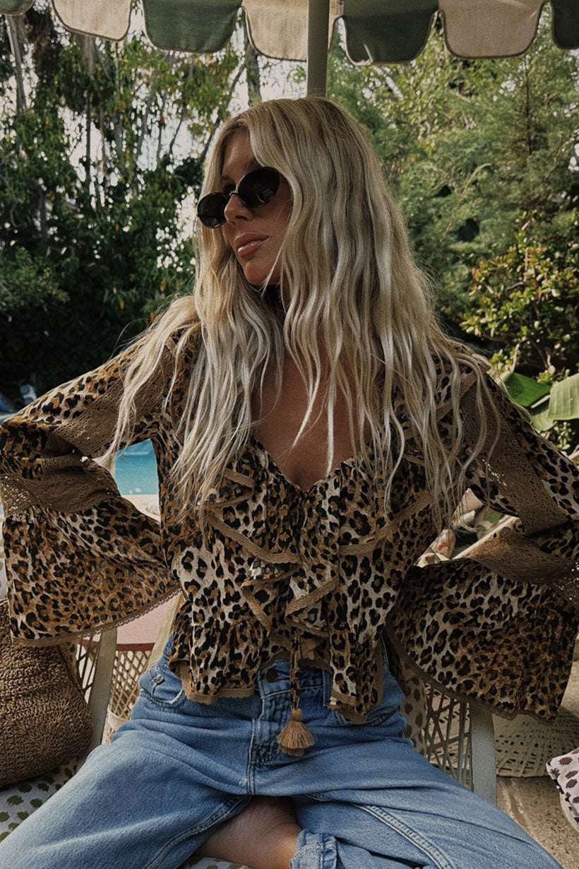 Spell Samantha Lace Frill Blouse Vintage Leopard