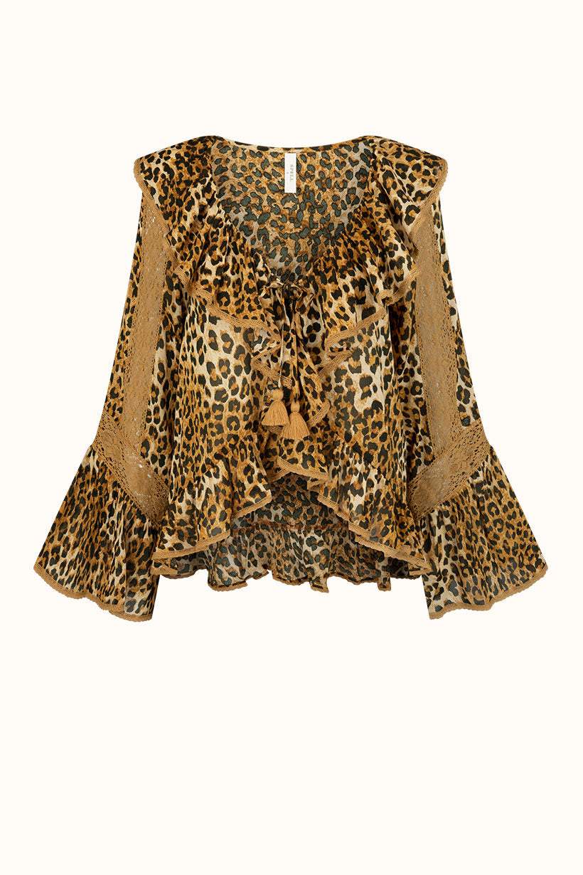 Spell Samantha Lace Frill Blouse Vintage Leopard