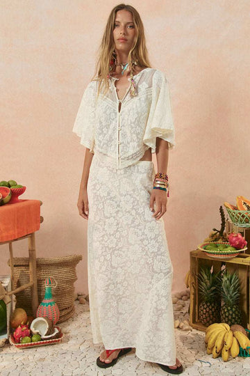 Spell Free Love Lace Bias Skirt Vintage Cream