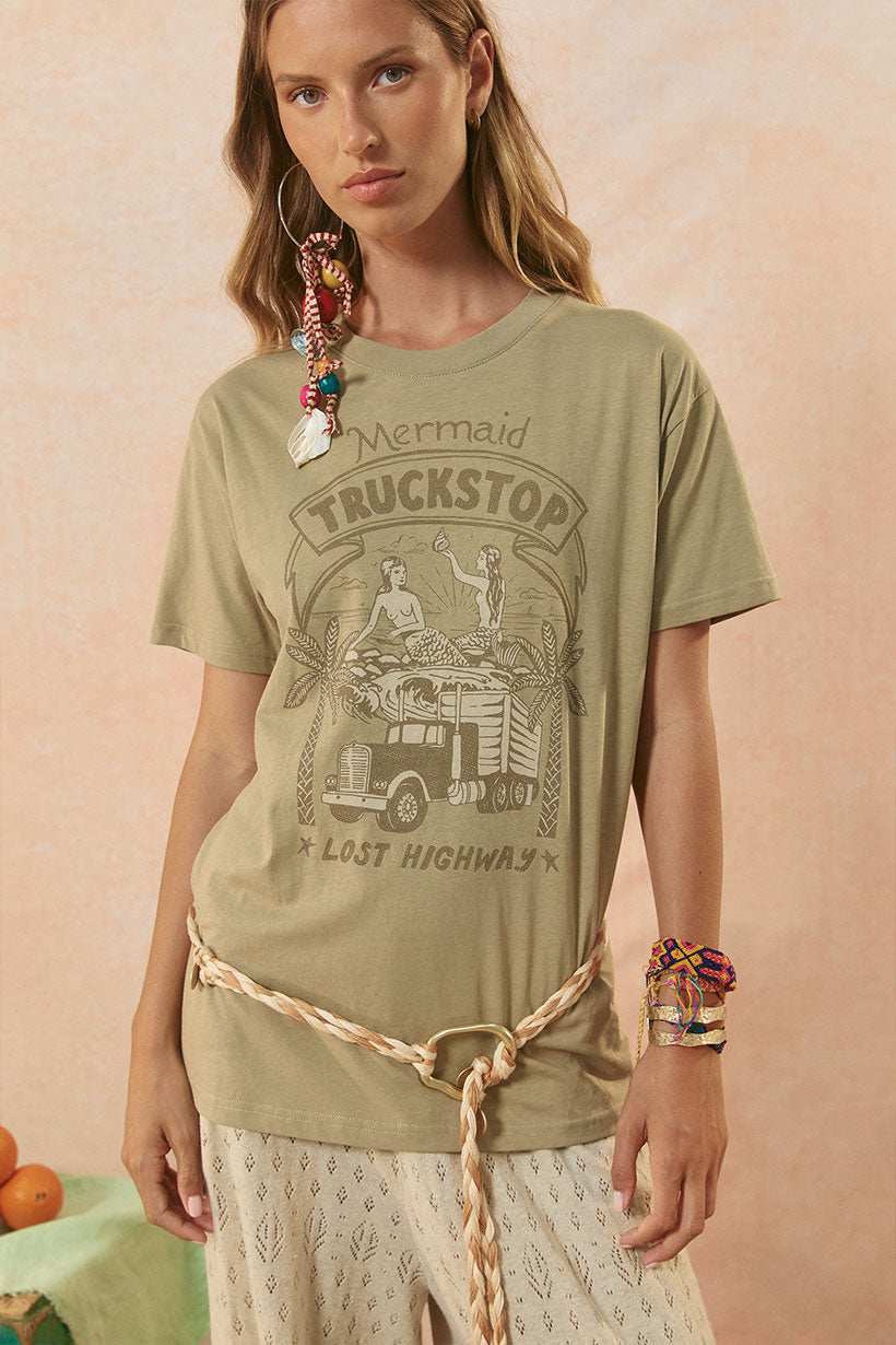 Spell Mermaid Truckstop Biker Tee Khaki