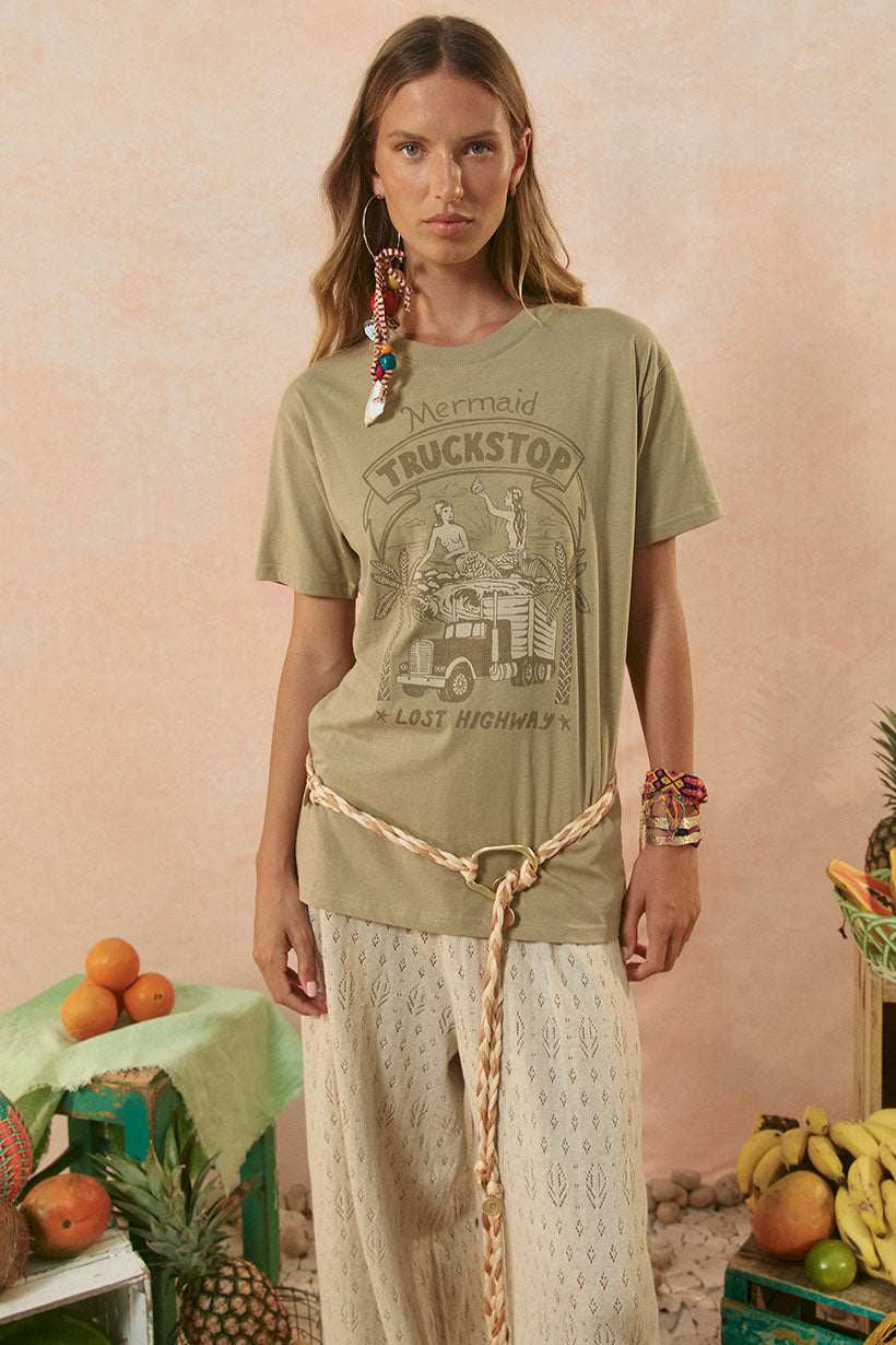 Spell Mermaid Truckstop Biker Tee Khaki