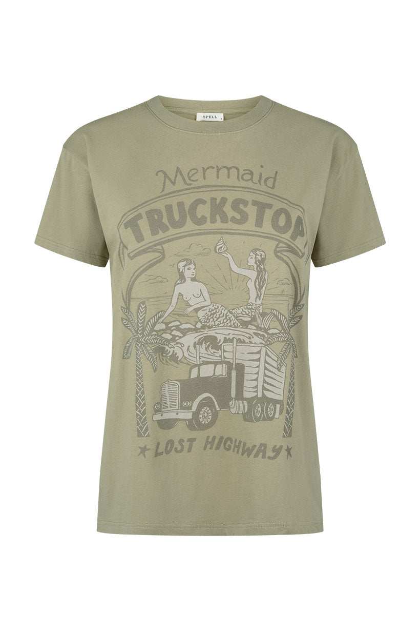 Spell Mermaid Truckstop Biker Tee Khaki