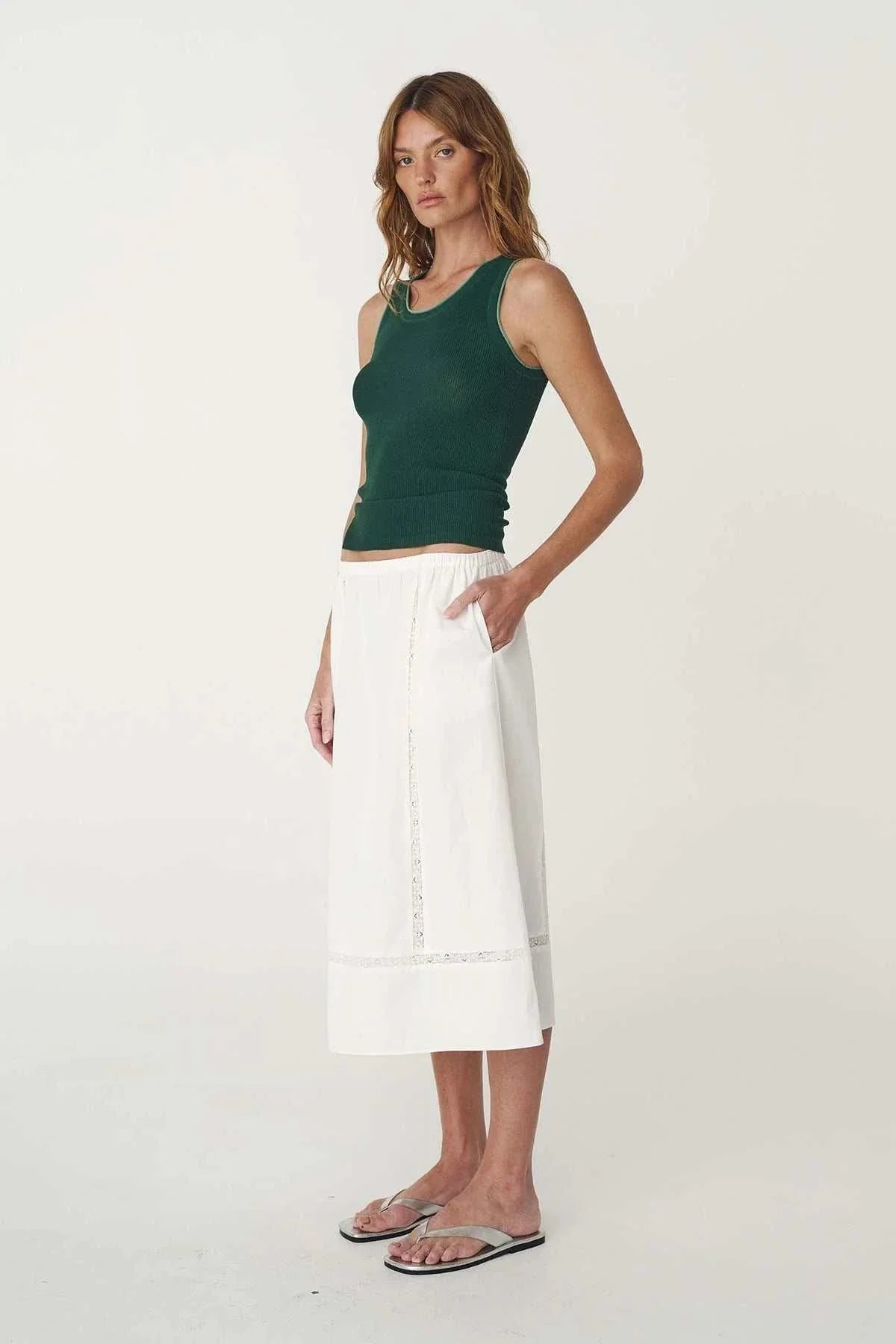 Rowie Suri Lace Midi Skirt Bone