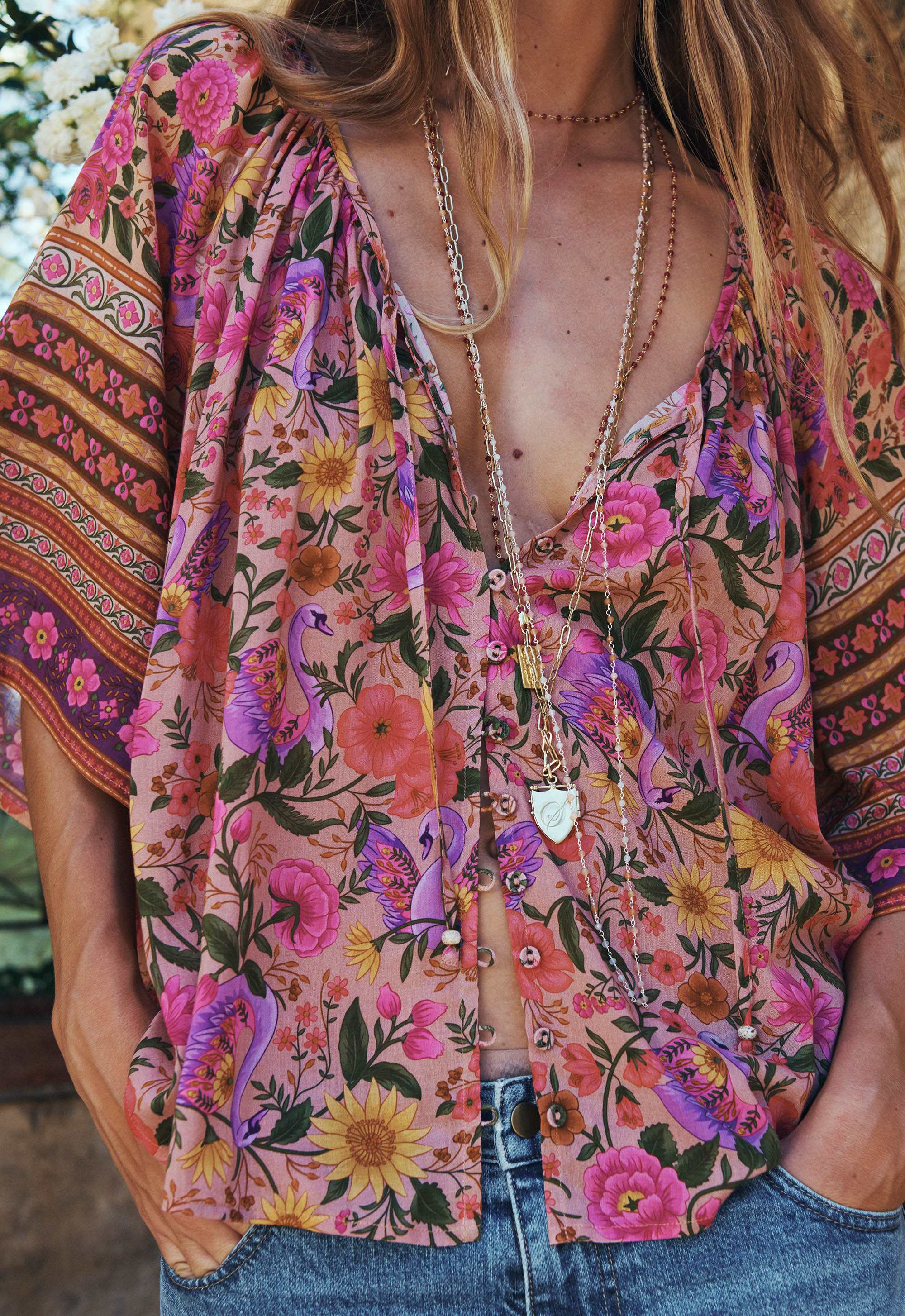 Spell Swan Lake Short Sleeve Blouse Lilac Rose