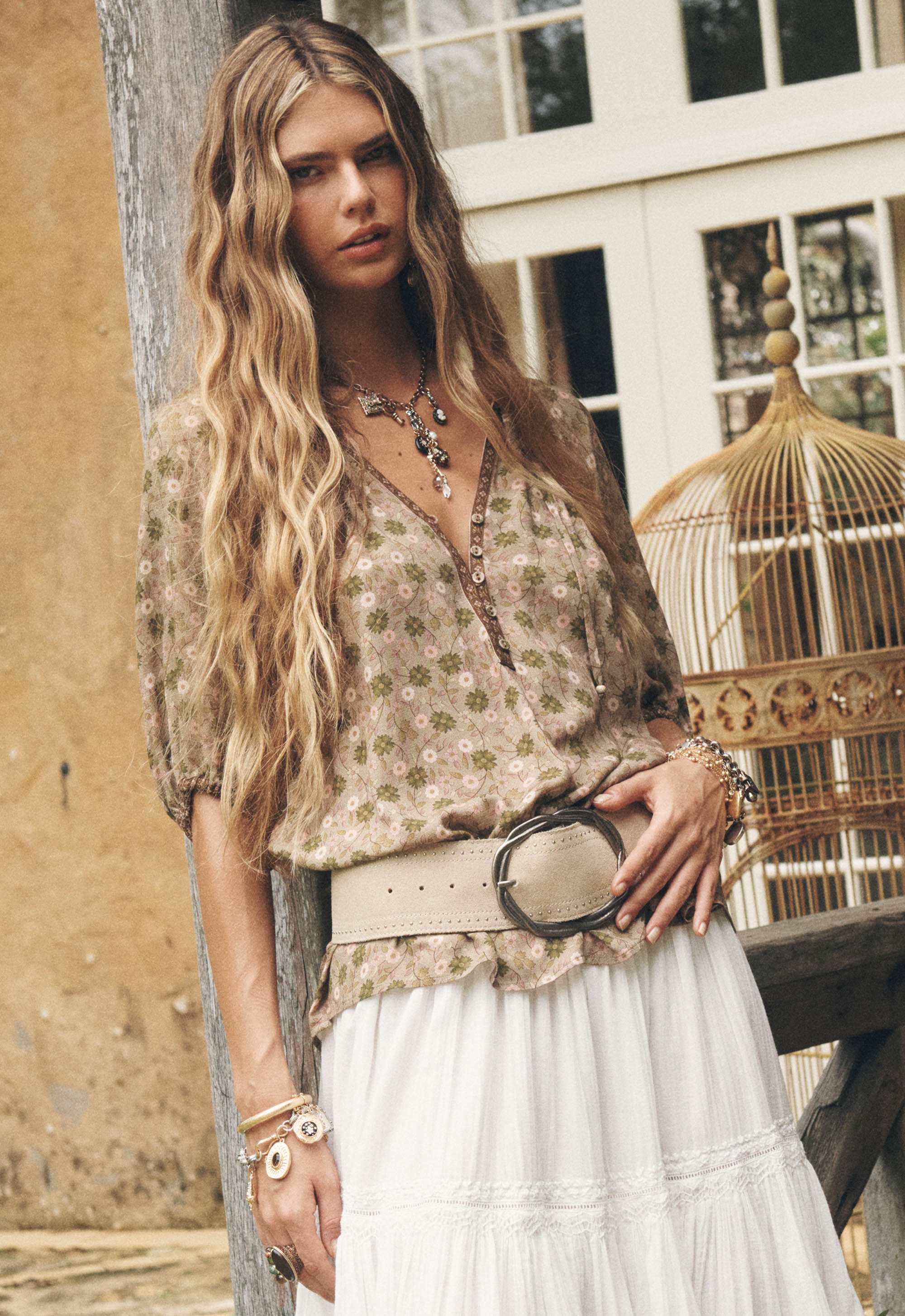 Spell Swan Lake Short Sleeve Blouse Sage