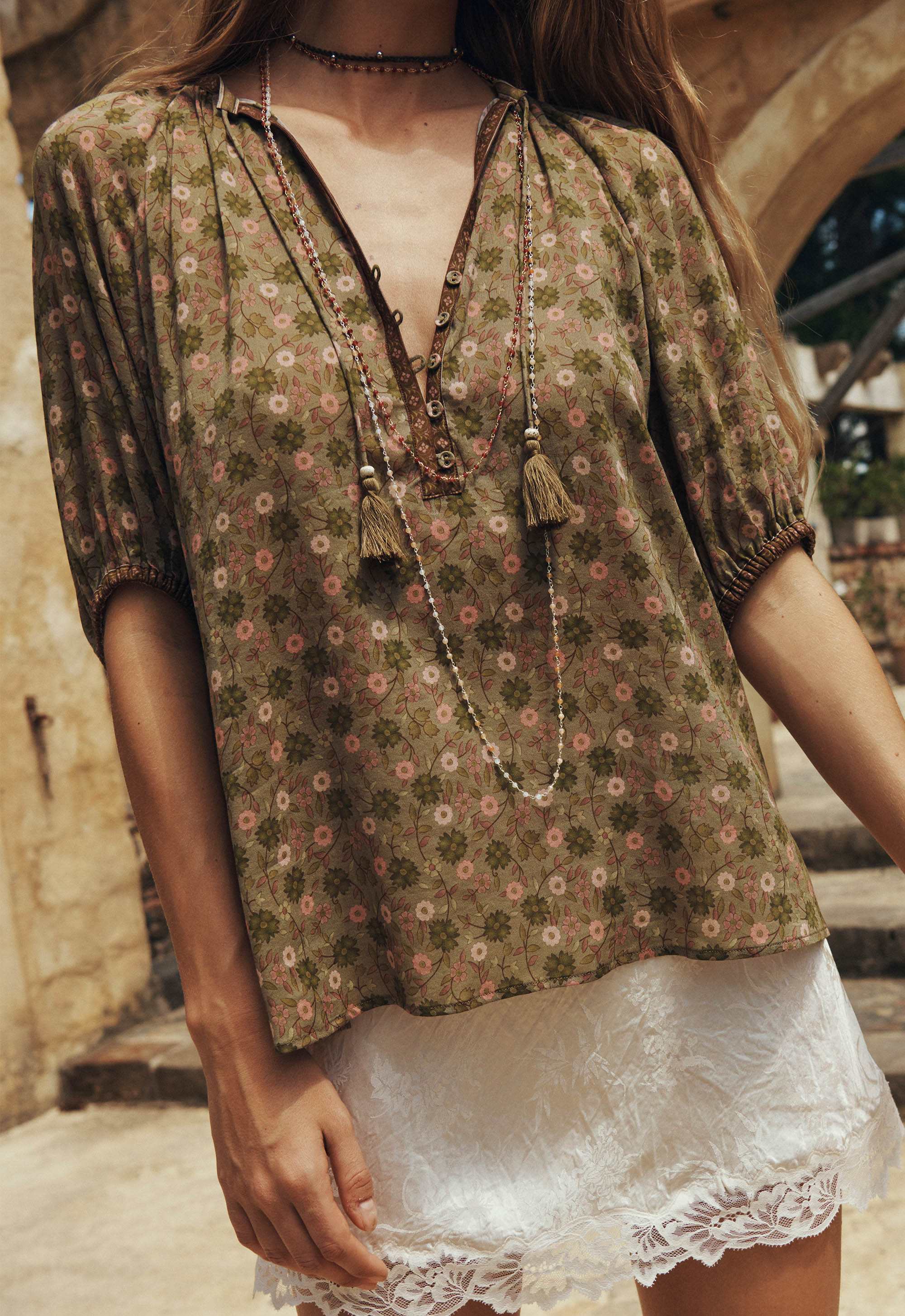 Spell Swan Lake Short Sleeve Blouse Sage