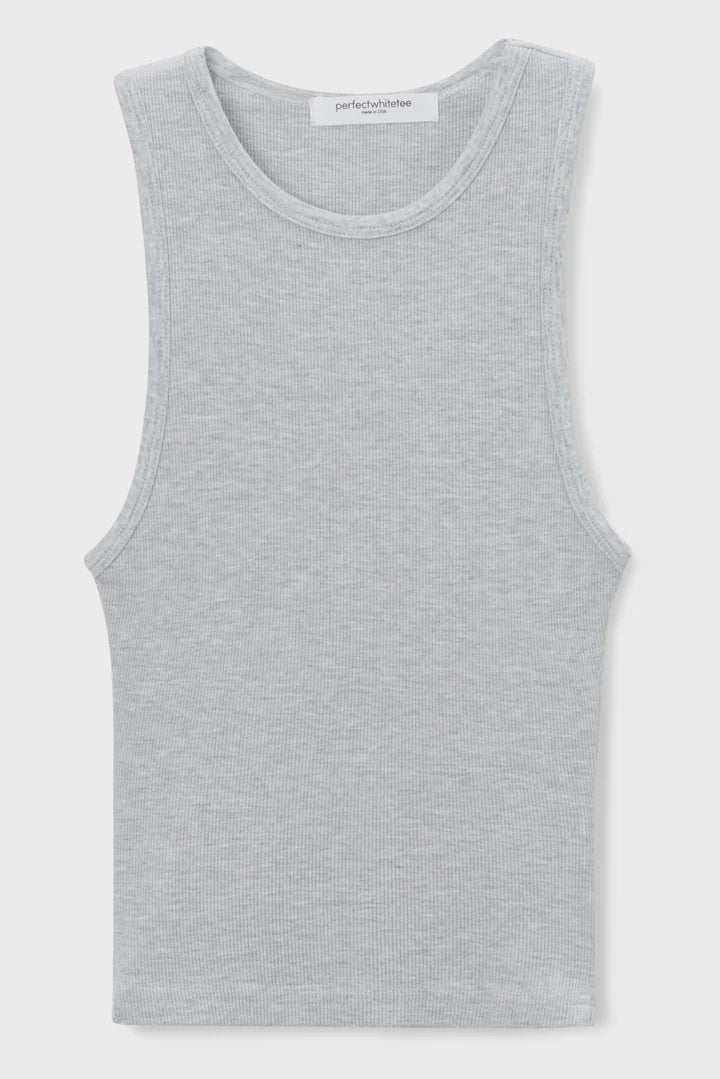 PerfectWhiteTee Gigi High Neck Cropped Ribbed Tank Heather Grey