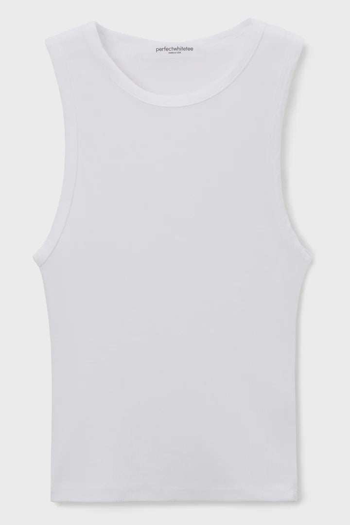 PerfectWhiteTee Gigi High Neck Cropped Ribbed Tank White