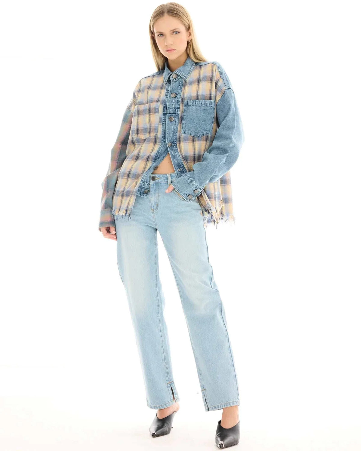 Tales Denim And Check Cotton Shirt