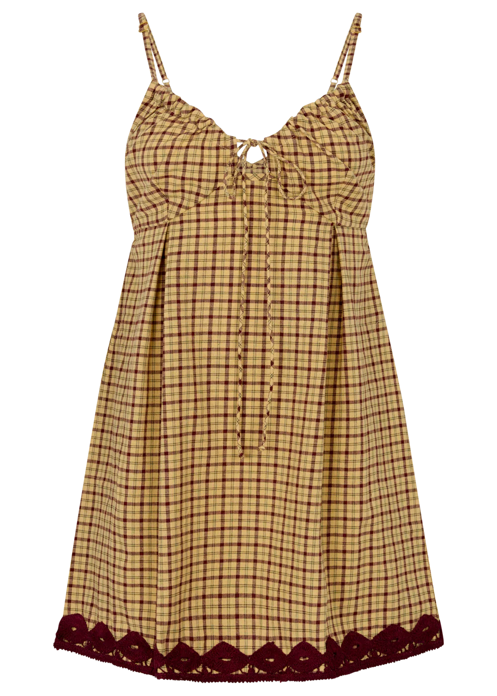 Ciao Ciao Vacation Tartan Babydoll Brown Check Mini Dress