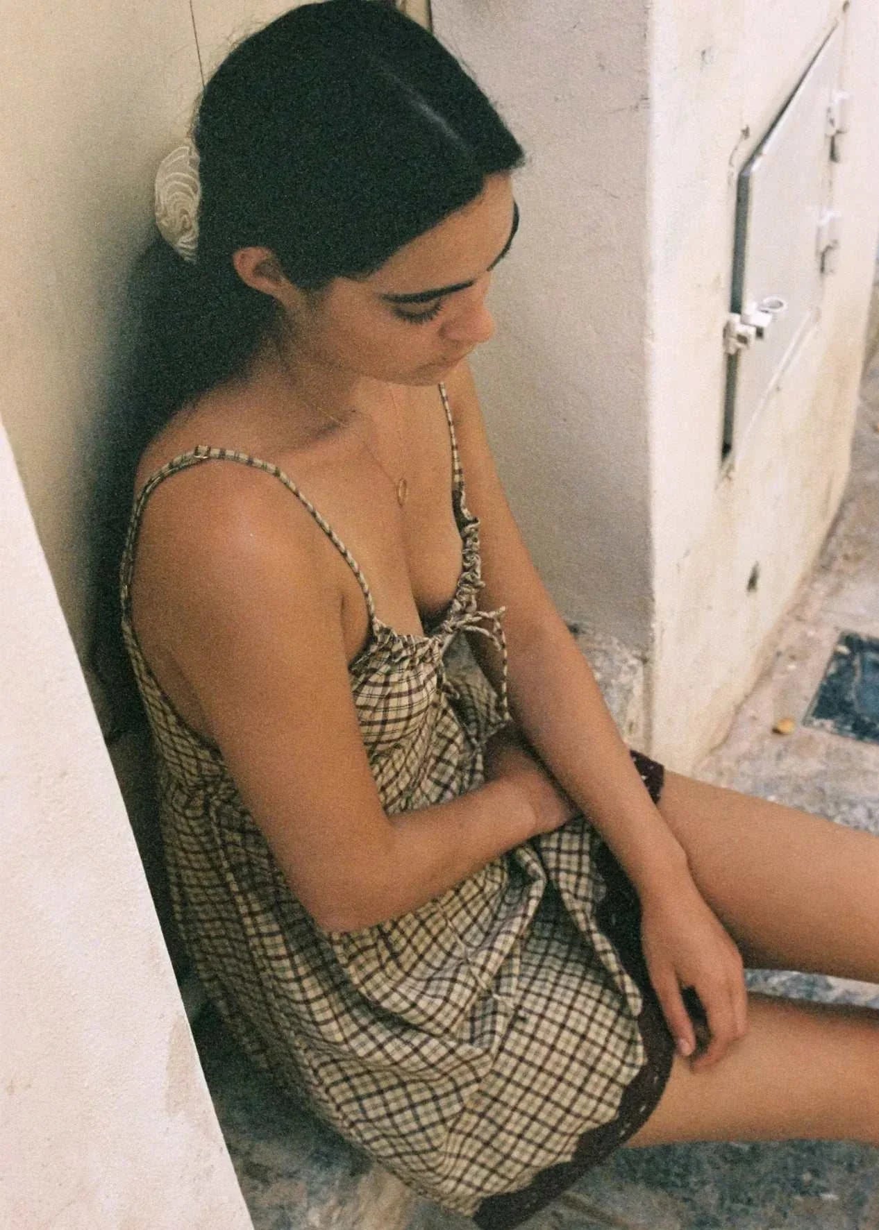 Ciao Ciao Vacation Tartan Babydoll Brown Check Mini Dress