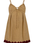 Ciao Ciao Vacation Tartan Babydoll Brown Check Mini Dress