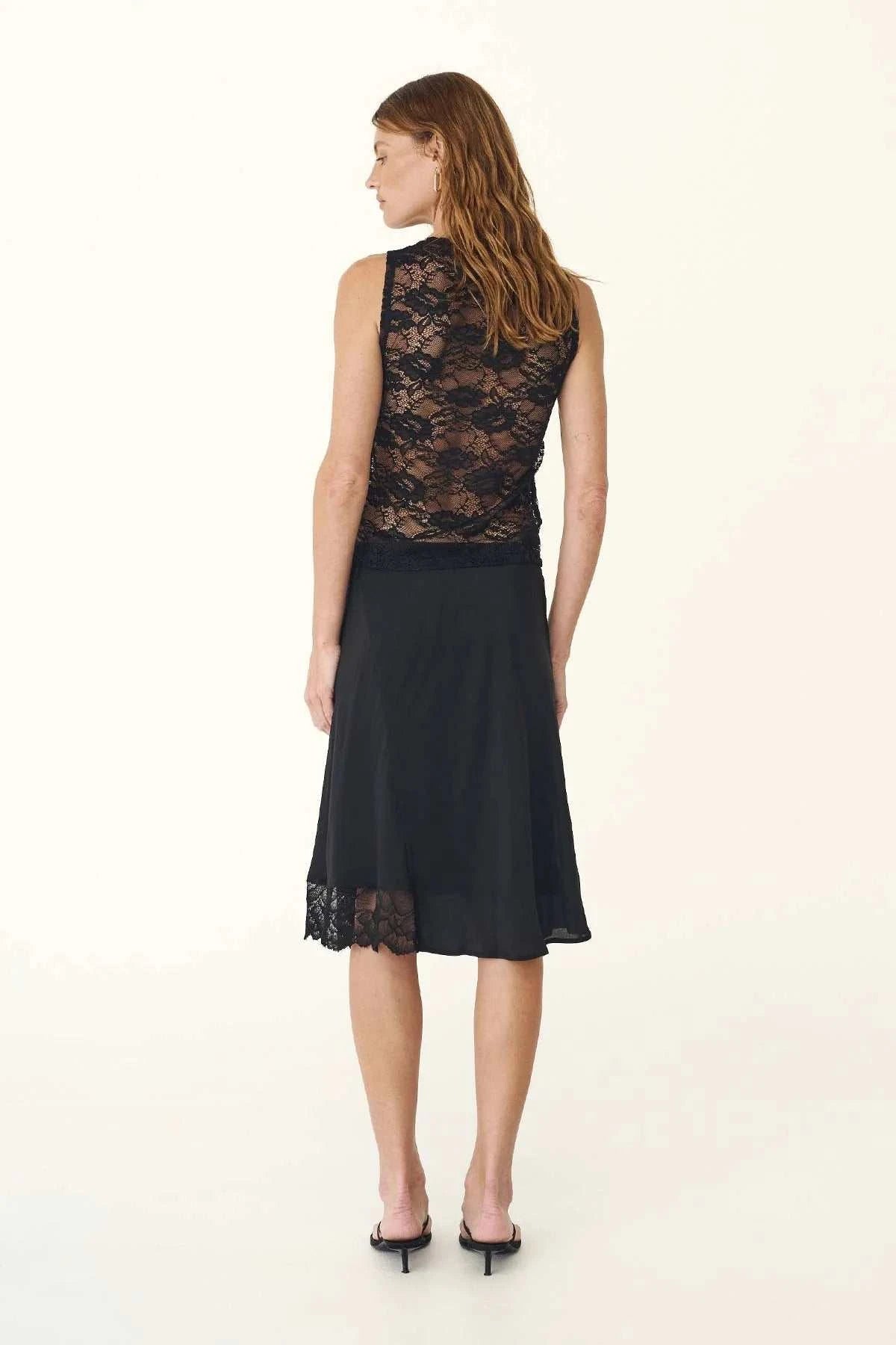 Rowie Tessa Silk Midi Skirt Noir