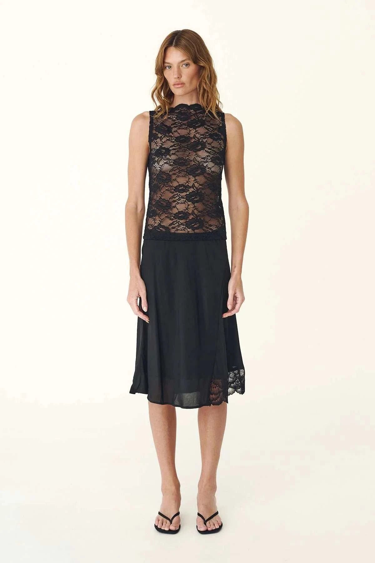 Rowie Tessa Silk Midi Skirt Noir