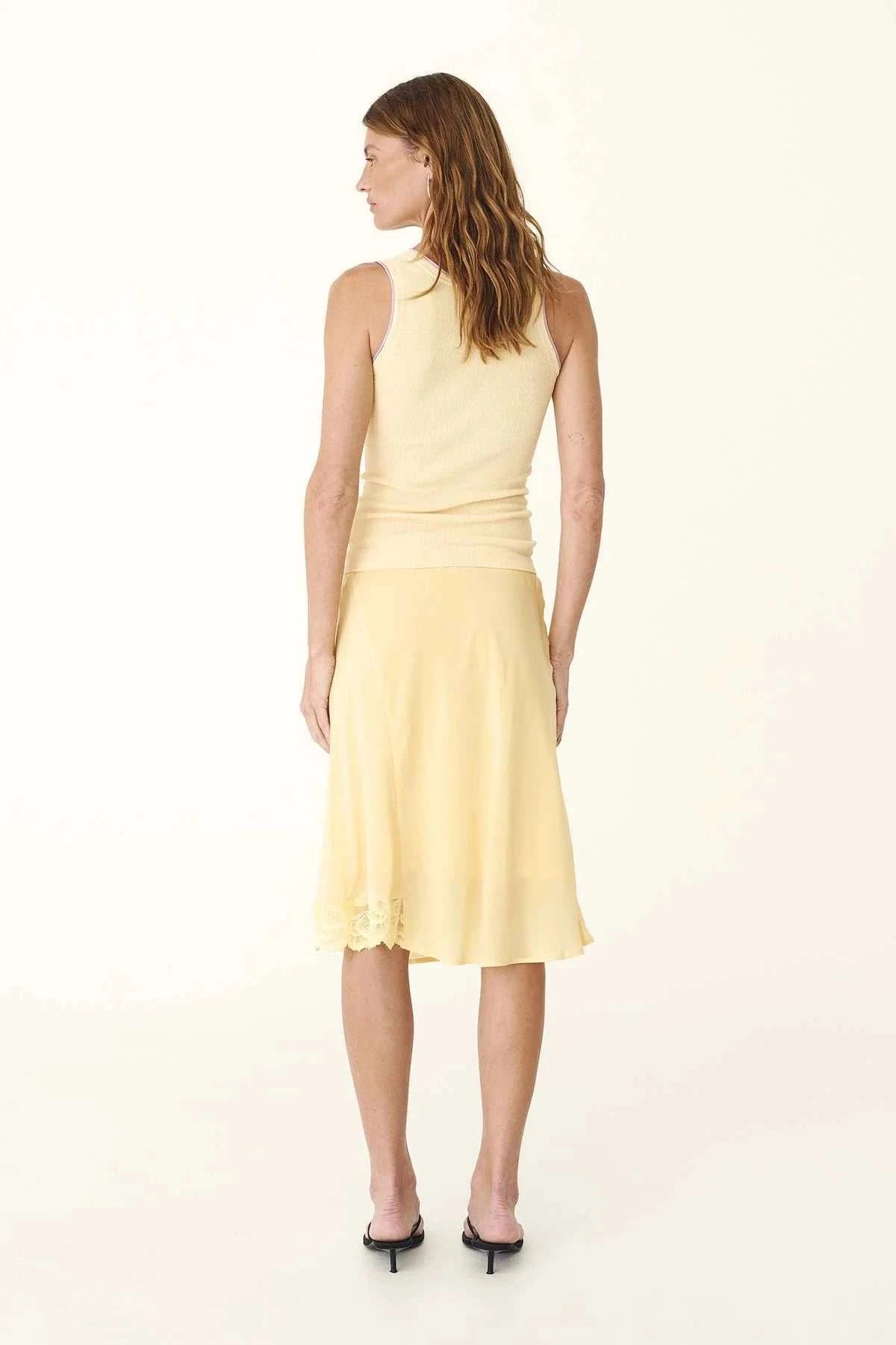Rowie Tessa Silk Midi Skirt Lemon